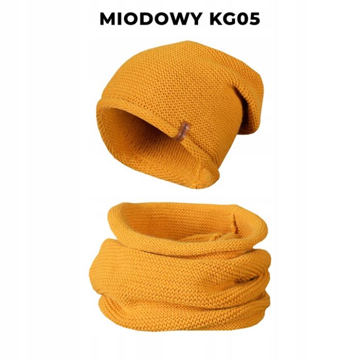 Komplet Zimowy Czapka + Komin Tuba musztardowy