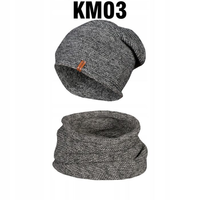 Komplet Zimowy Czapka + Komin Tuba Grafit Melanż KM03