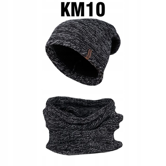 Komplet Zimowy Czapka + Komin Tuba Czarny Melanż KM10