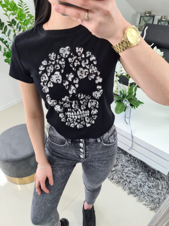 T-shirt Czaszka Serca Czarno Srebrna - obrazek 4