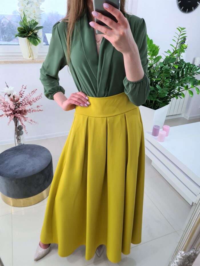 Spódnica Maxi Rozkloszowana Limonkowa