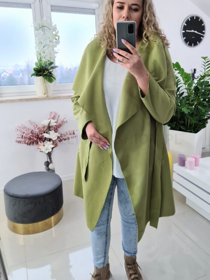 Płaszcz Limonka Plus Size z Flauszu