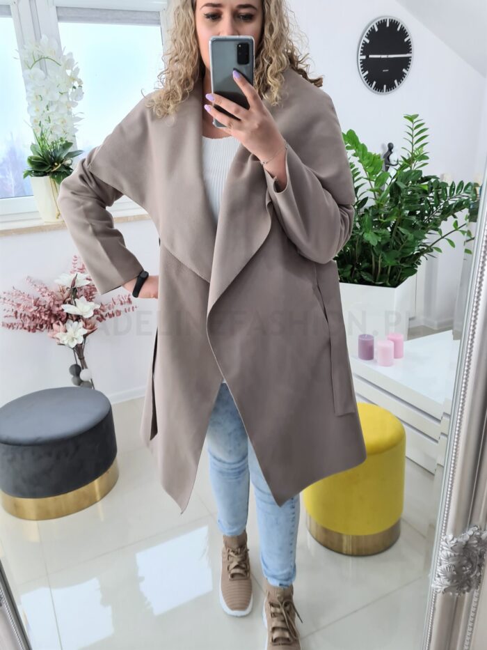 Płaszcz Cappuccino Ciemne Plus Size z Flauszu - obrazek 2