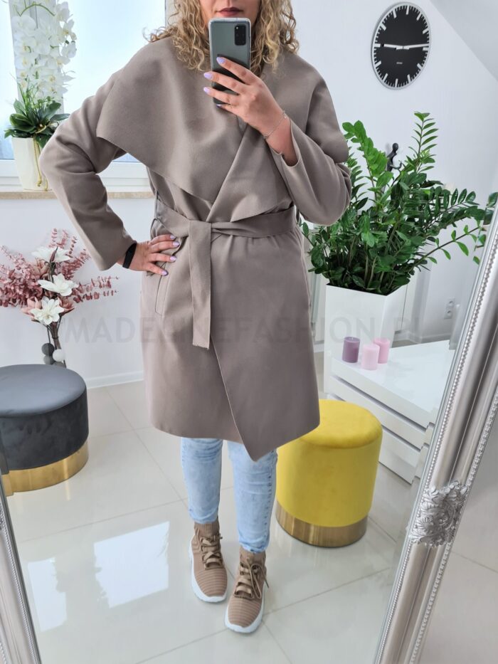 Płaszcz Cappuccino Ciemne Plus Size z Flauszu
