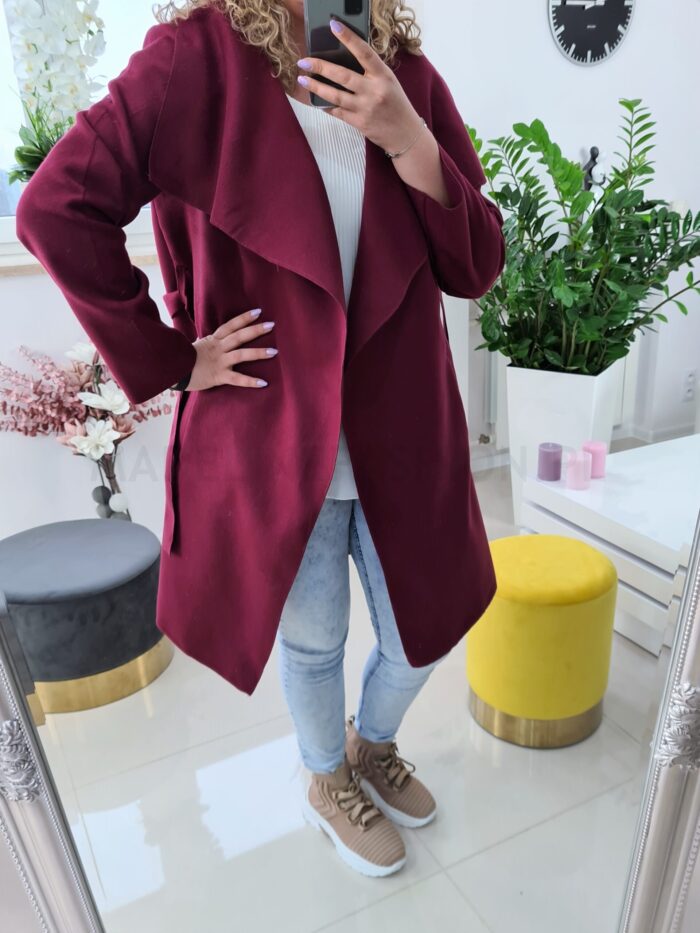 Płaszcz Bordowy Plus Size z Flauszu - obrazek 3