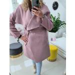 Płaszcz Pudrowy Róż Plus Size z Flauszu