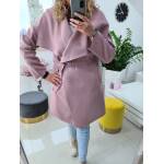 Płaszcz Pudrowy Róż Plus Size z Flauszu - obrazek 3