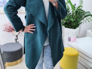 Płaszcz Butelkowa Zieleń Plus Size z Flauszu