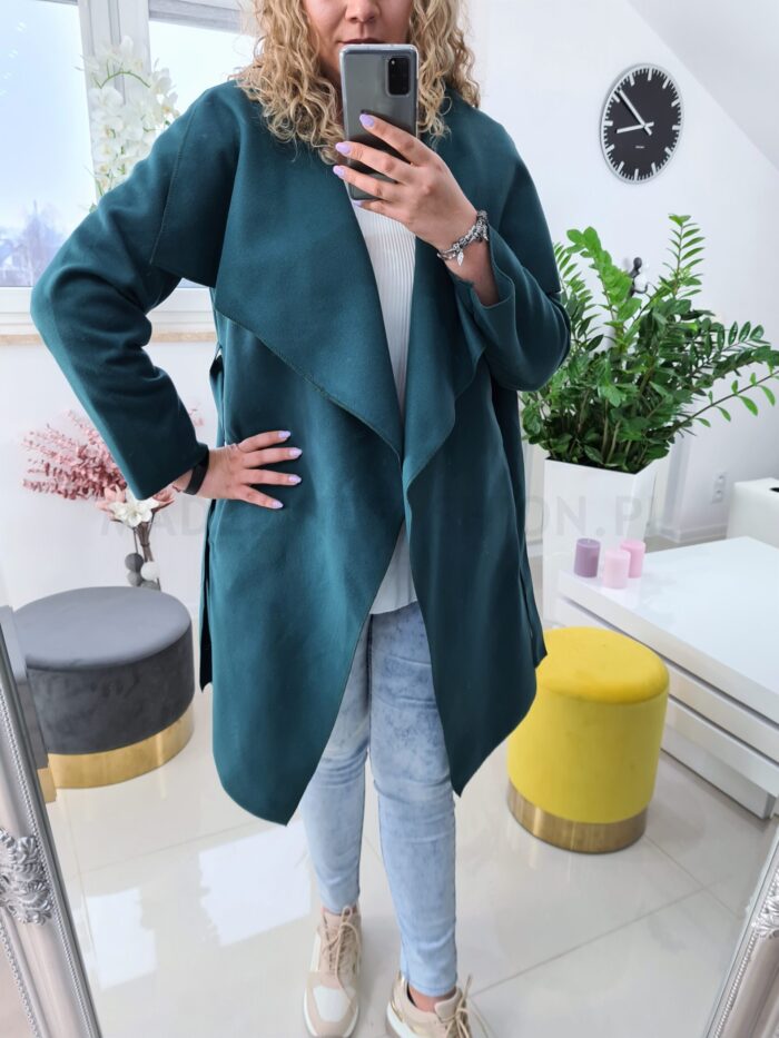 Płaszcz Butelkowa Zieleń Plus Size z Flauszu
