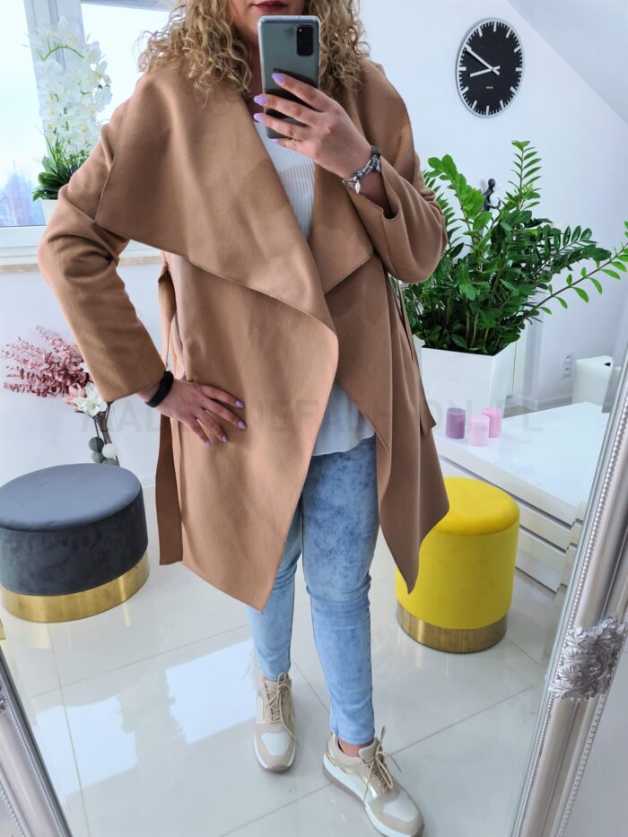 Płaszcz Karmelowy Jasny Plus Size z Flauszu - obrazek 4