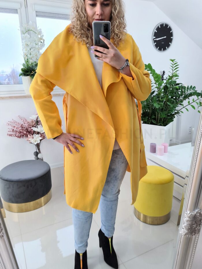 Płaszcz Żółty Plus Size z Flauszu - obrazek 2