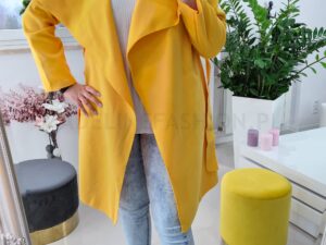 Płaszcz Żółty Plus Size z Flauszu