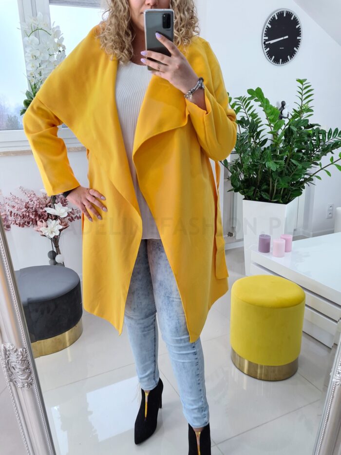 Płaszcz Żółty Plus Size z Flauszu