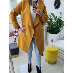 Płaszcz Musztardowy Plus Size z Flauszu