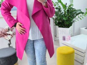 Płaszcz Fuksja Plus Size z Flauszu
