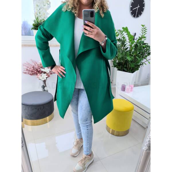 Płaszcz Zielony Plus Size z Flauszu