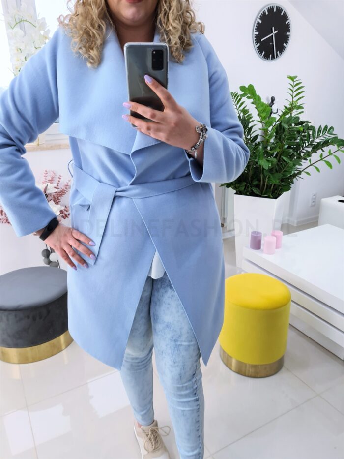 Płaszcz Błękitny Plus Size z Flauszu