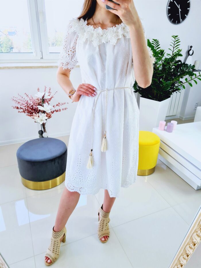 Sukienka Boho Biała Velvet - obrazek 2