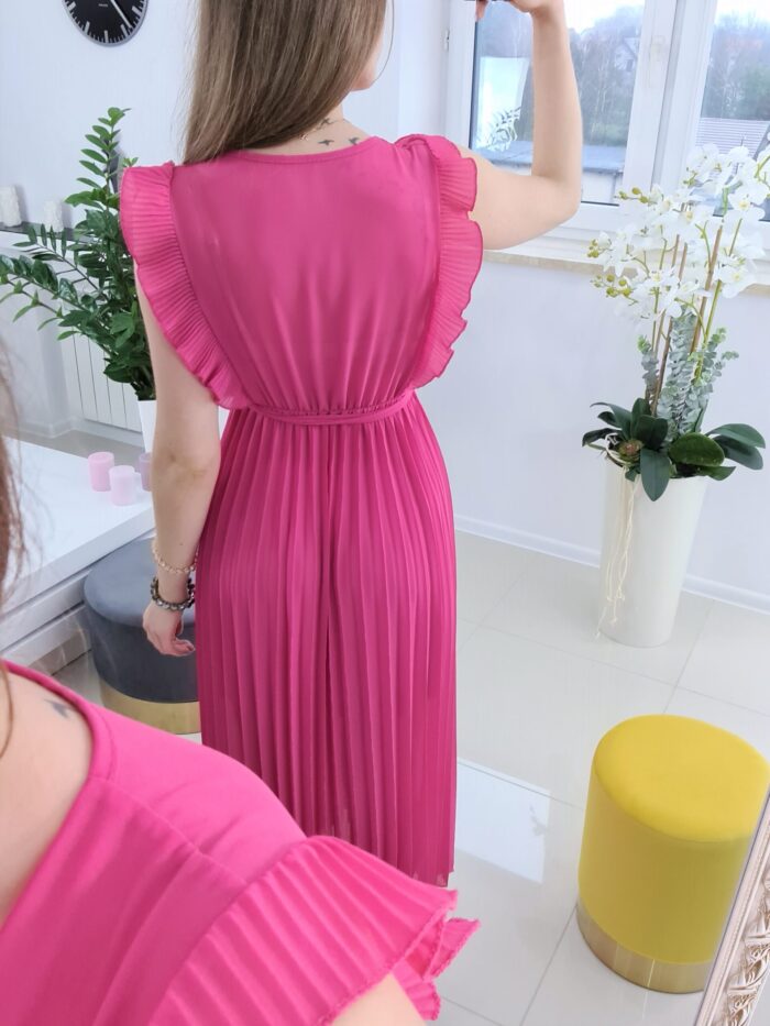 Sukienka Maxi Plisowana z Falbankami Fuksja Romance - obrazek 4