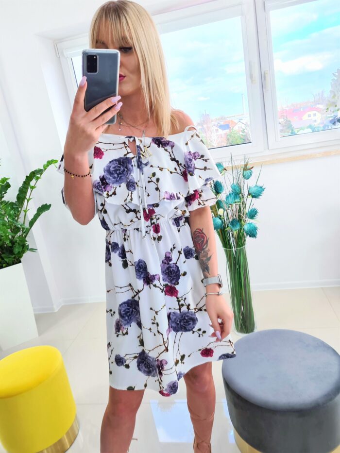 Sukienka Hiszpanka w Kwiaty Flower Bomb Róże Biała II - obrazek 2