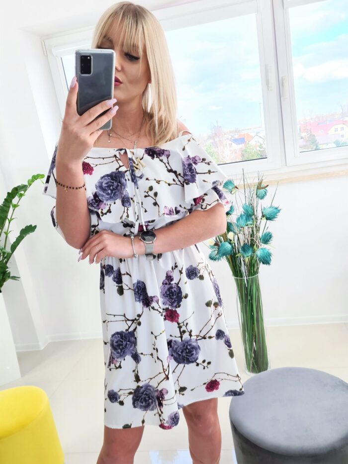 Sukienka Hiszpanka w Kwiaty Flower Bomb Róże Biała II