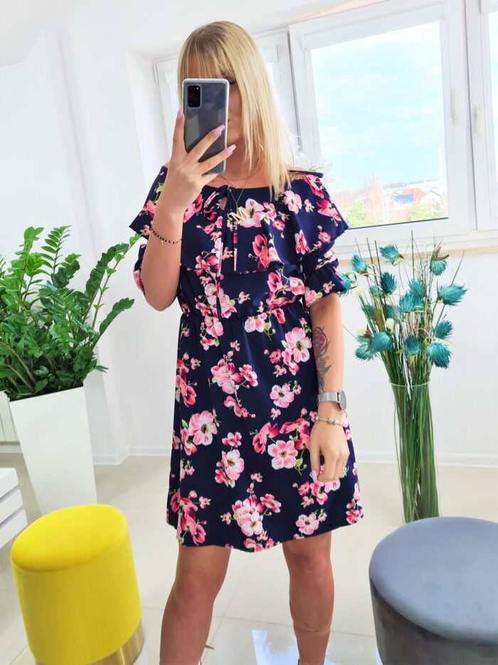Sukienka Hiszpanka w Kwiaty Flower Bomb Granatowa Wiśnia - obrazek 5