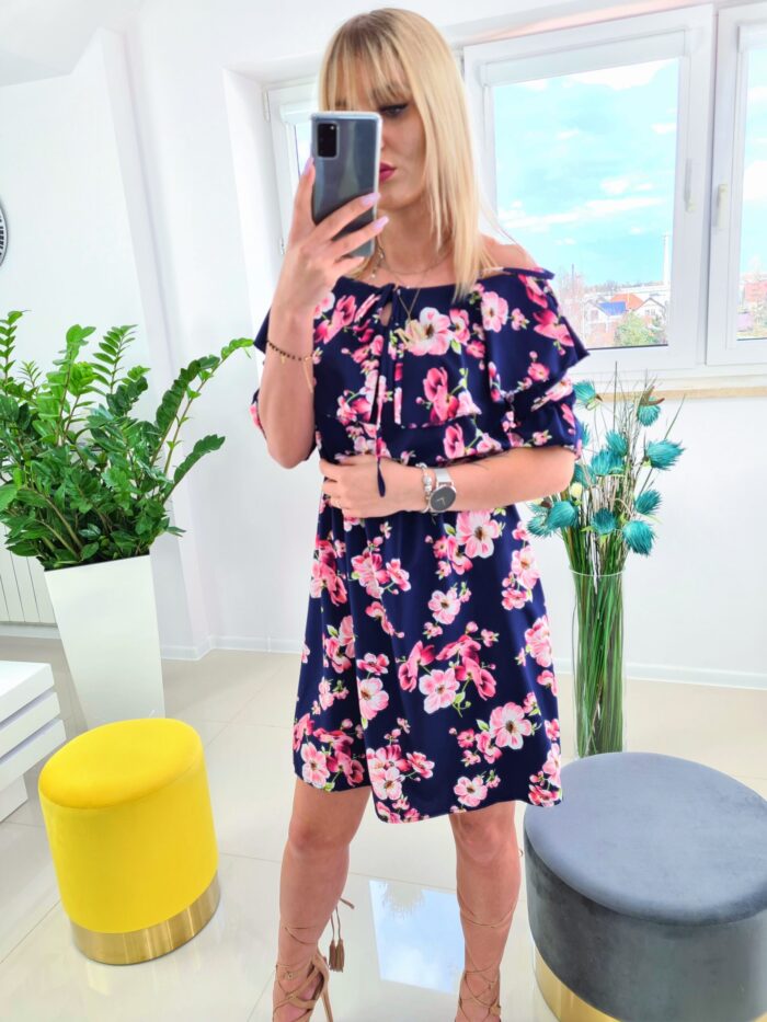 Sukienka Hiszpanka w Kwiaty Flower Bomb Granatowa Wiśnia
