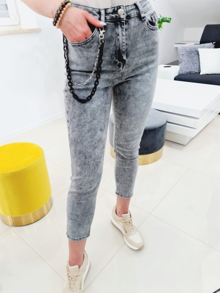 Spodnie Jeansowe Szare Gładkie Mom Fit - obrazek 2