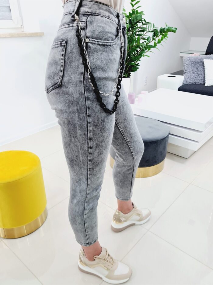 Spodnie Jeansowe Szare Gładkie Mom Fit - obrazek 4