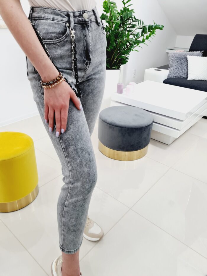 Spodnie Jeansowe Szare Gładkie Mom Fit - obrazek 7