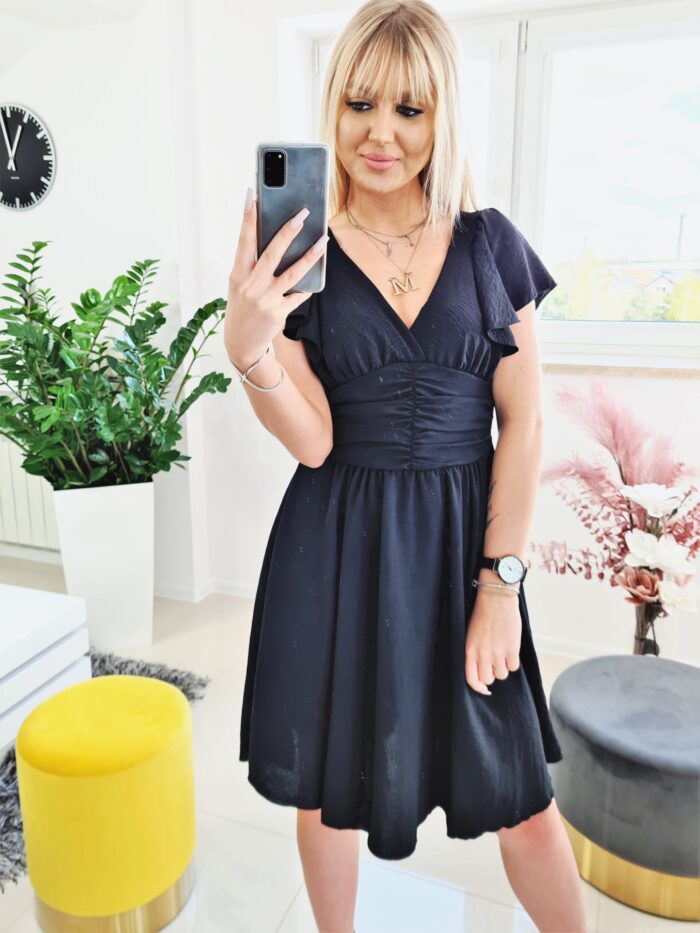 Sukienka Mini Kopertowa Pamela Czarna - obrazek 3