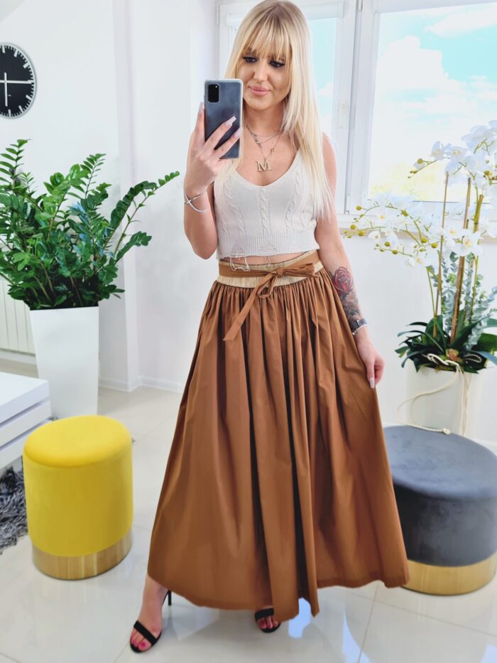 Spódnica Maxi Plisowana Casmi Karmelowa
