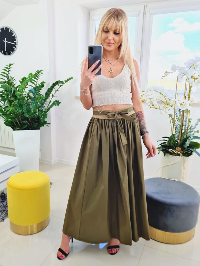 Spódnica Maxi Plisowana Casmi Khaki - obrazek 3