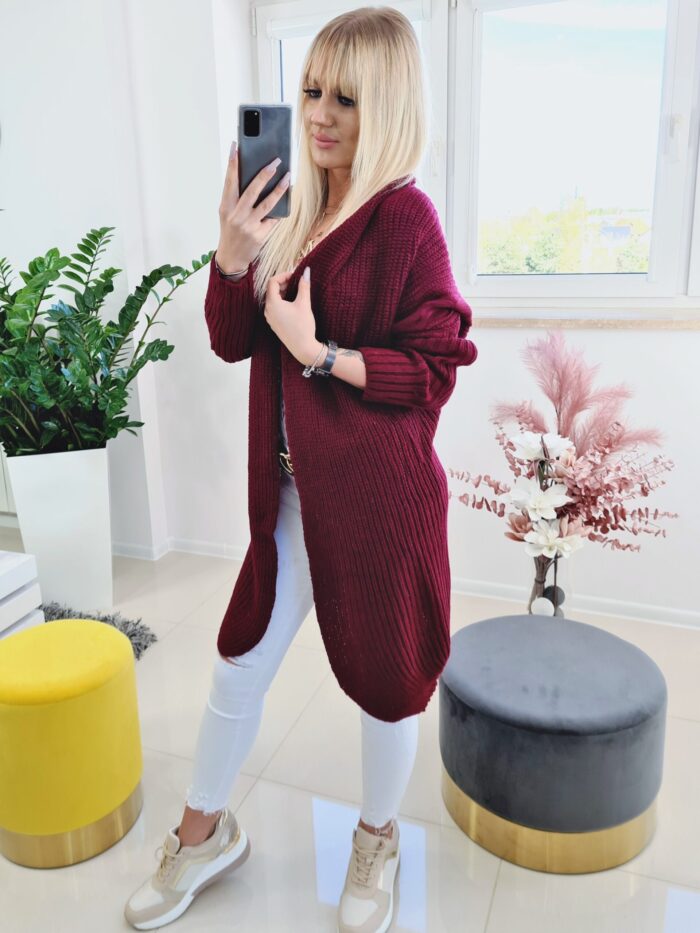 Kardigan Asymetryczny Bordowy