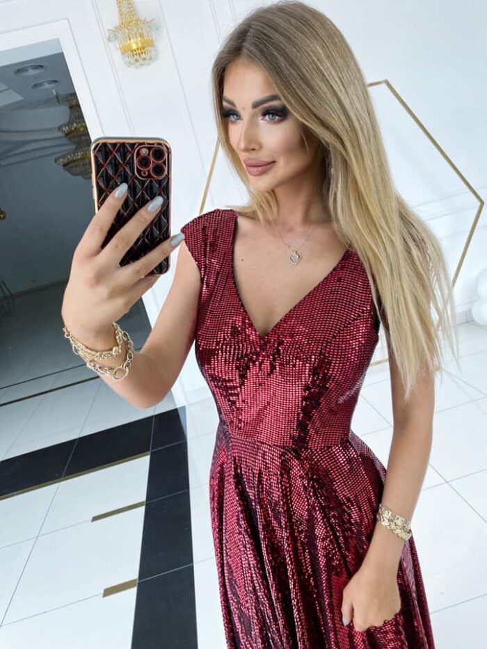 Sukienka Długa Ilona Disco Bordowa - obrazek 5