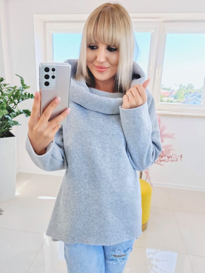 Bluza Z Kapturem Luźna Asymetryczna Mirou Jasno Szara - obrazek 2