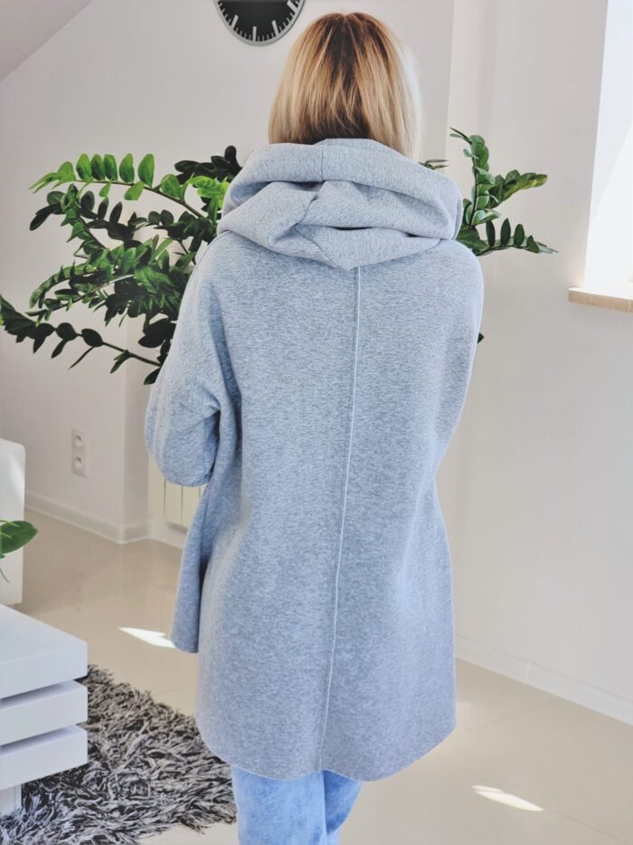 Bluza Z Kapturem Luźna Asymetryczna Mirou Jasno Szara - obrazek 3