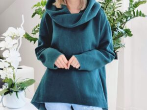 Bluza Z Kapturem Luźna Asymetryczna Mirou Butelkowa Zieleń