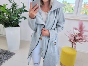 Bluza Z Zamkiem Na Skos Kornelia Jasno Szara