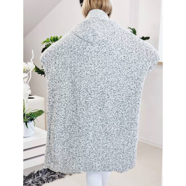 Bluza Plus Size Supełkowa z Bukli Oversize Jasno Szary Melanż Emblemat