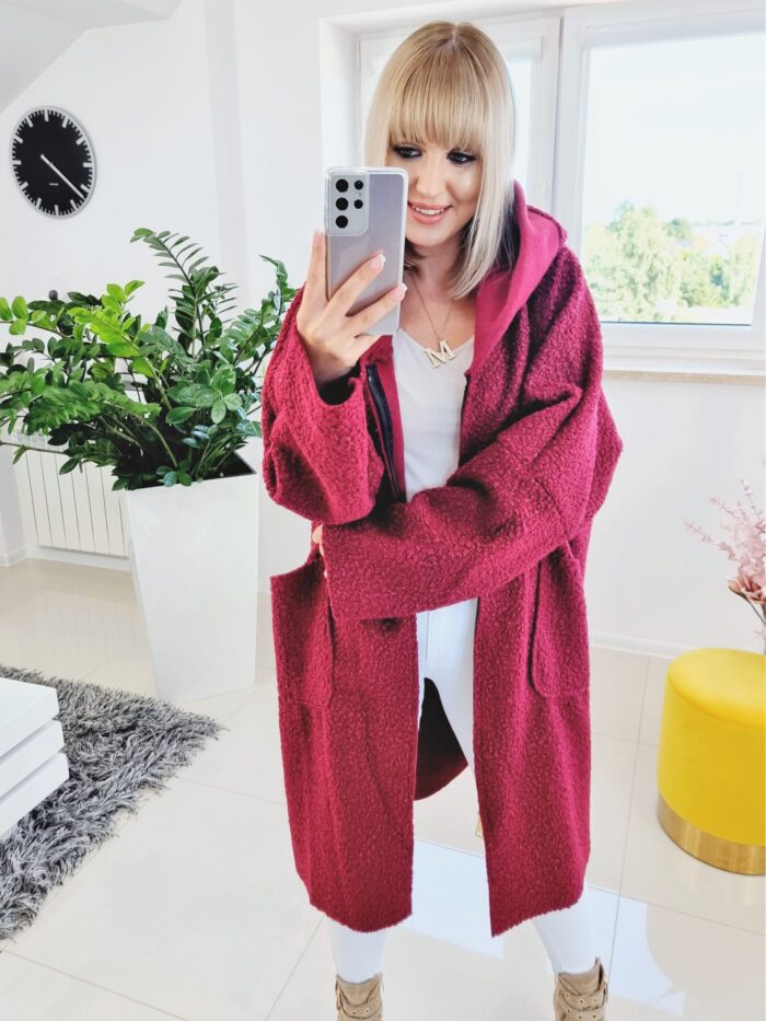Bluza Plus Size Supełkowa z Bukli Oversize Bordowa - obrazek 5