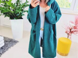 Bluza Plus Size Supełkowa z Bukli Oversize Butelkowa Zieleń