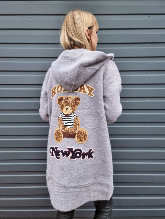 Płaszcz Alpaka Teddy Holiday Szary Maxi