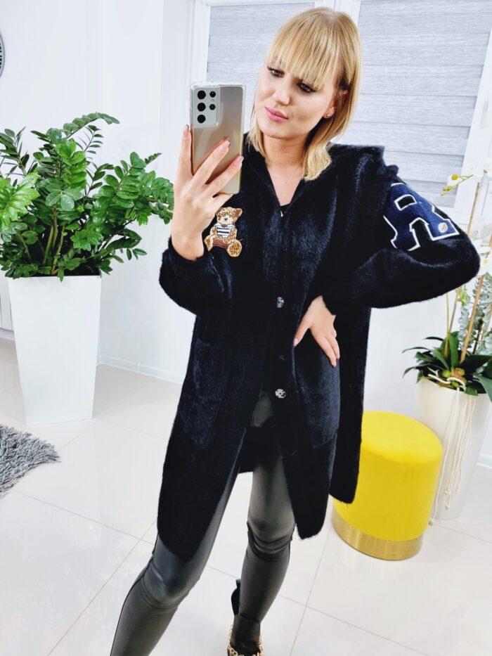 Płaszcz Alpaka Teddy Holiday Czarna Maxi