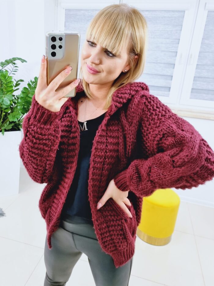 Kardigan z Kapturem Versa Bordowy