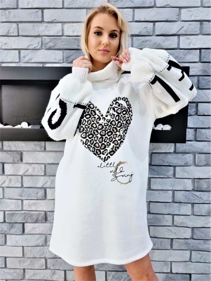 Bluza Długa Oversize z Golfem Biała
