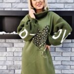 Bluza Długa Oversize z Golfem Khaki - obrazek 4