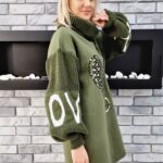 Bluza Długa Oversize z Golfem Khaki - obrazek 5