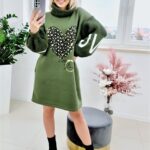 Bluza Długa Oversize z Golfem Khaki