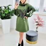 Bluza Długa Oversize z Golfem Khaki - obrazek 2